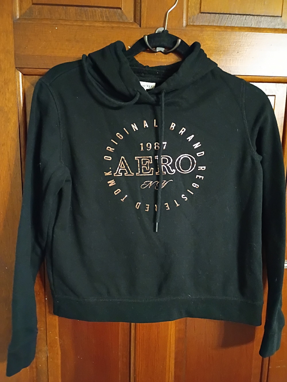 Aeropostale Black Hoodie with Rose Gold Logo Size S